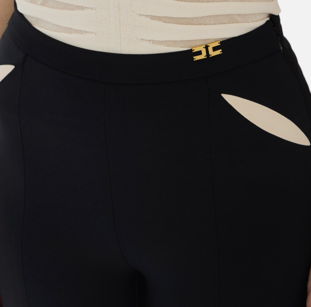 ELISABETTA FRANCHI Pantaloni in crepe leggero con cut out e spacchi PA15961E2 Nero Burro
