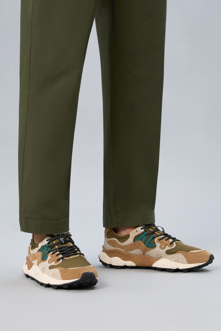 FLOWER MOUNTAIN Sneakers Uomo YAMANO 3 MAN SUEDE/NYLON  Col. CREAM BROWN TAUPE