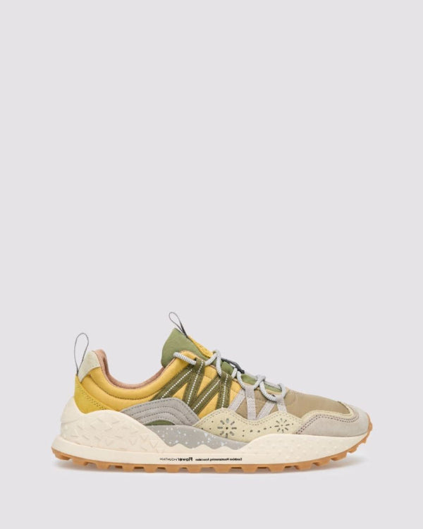 FLOWER MOUNTAIN Sneakers Uomo WASHI MAN Suede Nylon Taupe White Yellow