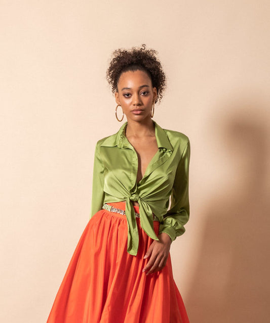 GIADA CURTI Camicia Cropped Nodo Satin GCR24KN155S71 Verde