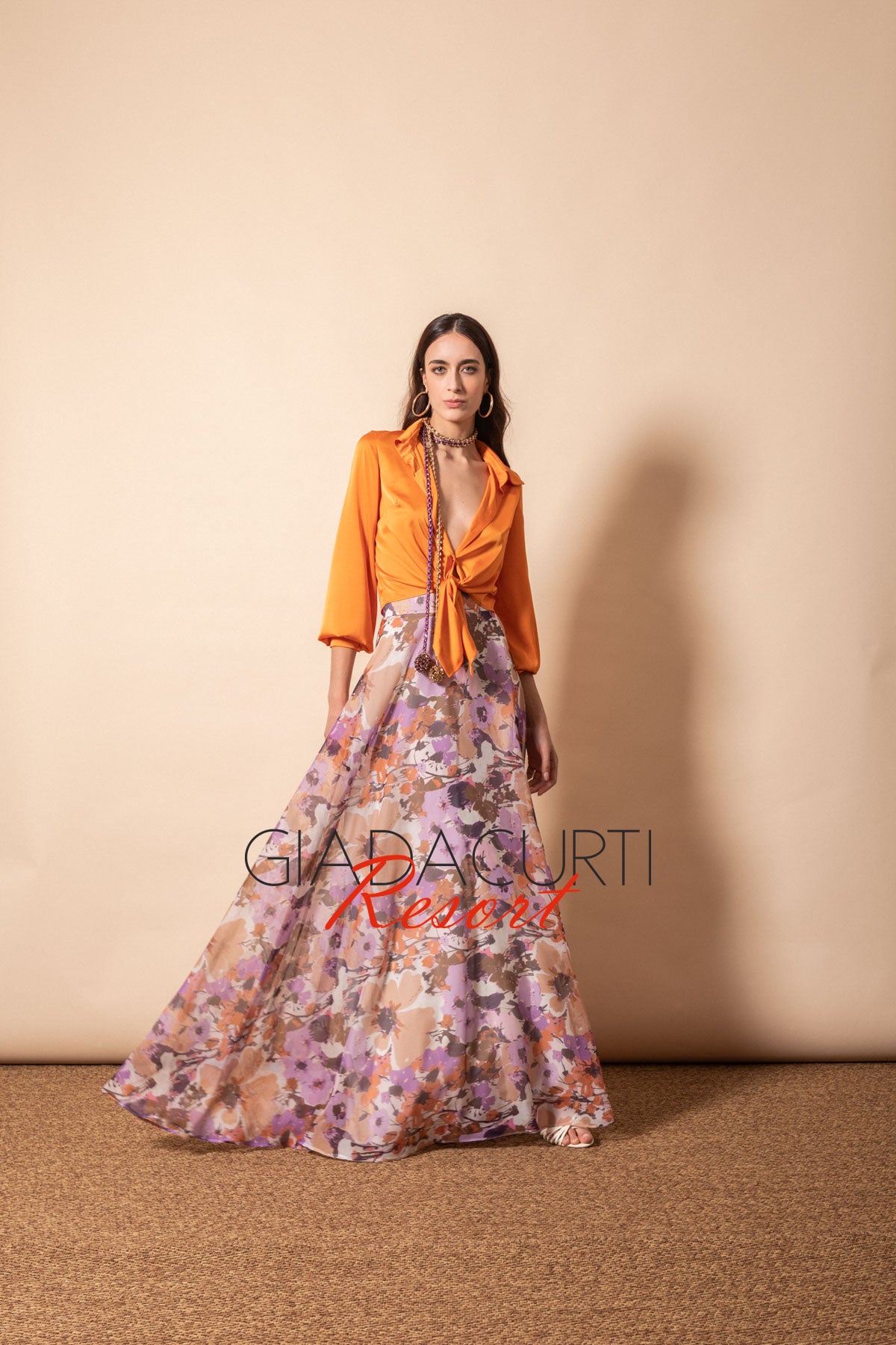 GIADA CURTI Camicia Cropped Nodo Satin GCR24KN155S54 Arancio