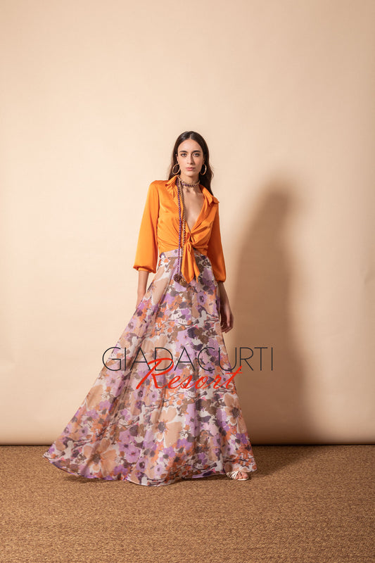 GIADA CURTI Camicia Cropped Nodo Satin GCR24KN155S54 Arancio