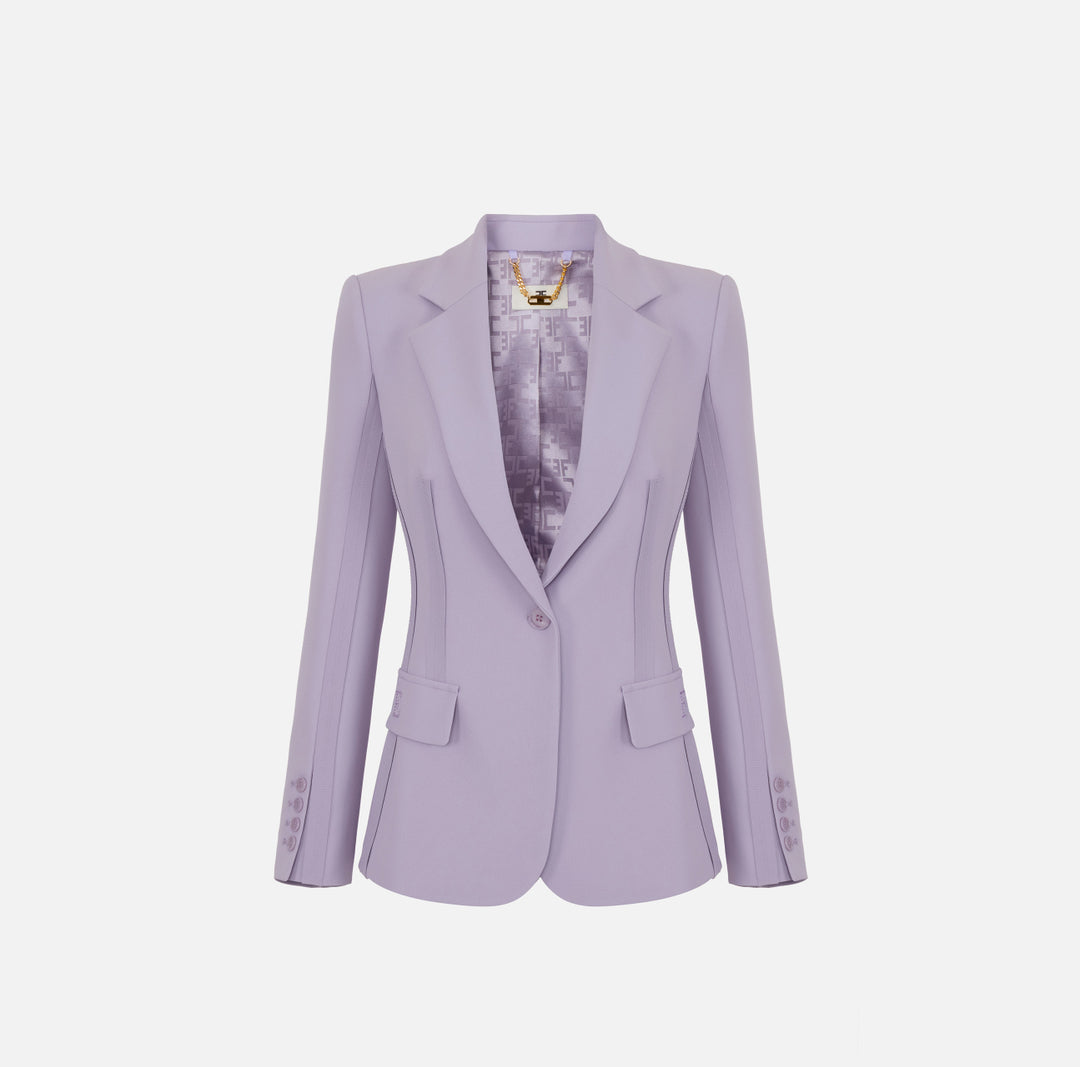 ELISABETTA FRANCHI Giacca in doppio crepe stretch con dettagli logo GI21661E2 Lilla