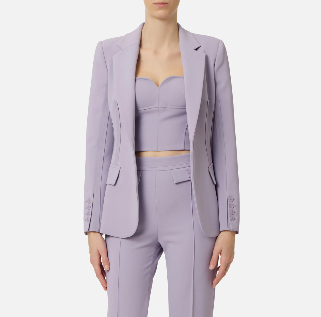 ELISABETTA FRANCHI Giacca in doppio crepe stretch con dettagli logo GI21661E2 Lilla