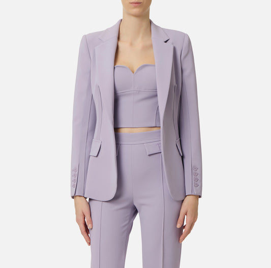 ELISABETTA FRANCHI Giacca in doppio crepe stretch con dettagli logo GI21661E2 Lilla