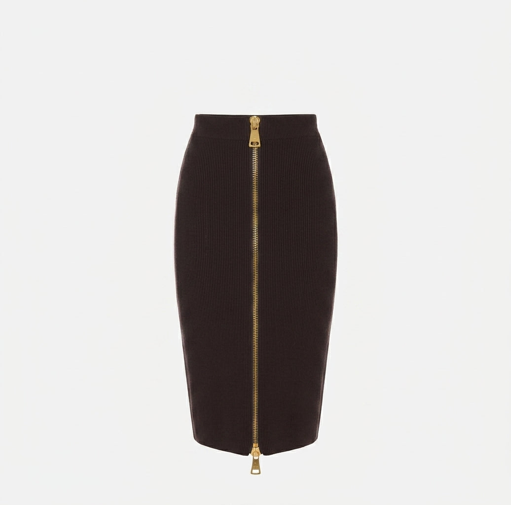 ELISABETTA FRANCHI Gonna in maglia con zip GK28B66E2 Dark Chocolate