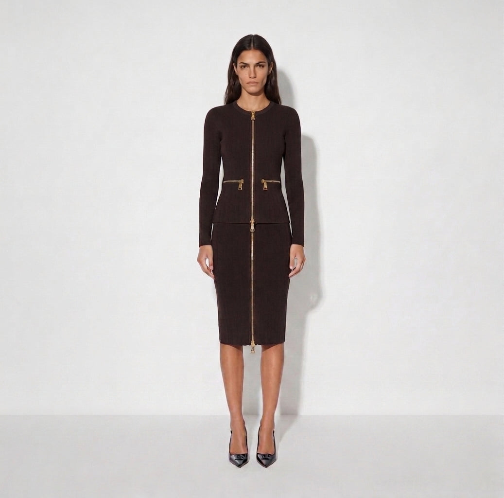 ELISABETTA FRANCHI Gonna in maglia con zip GK28B66E2 Dark Chocolate