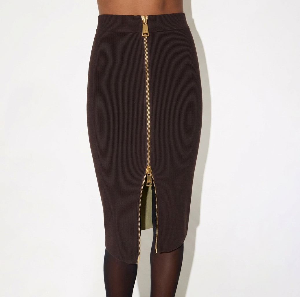 ELISABETTA FRANCHI Gonna in maglia con zip GK28B66E2 Dark Chocolate