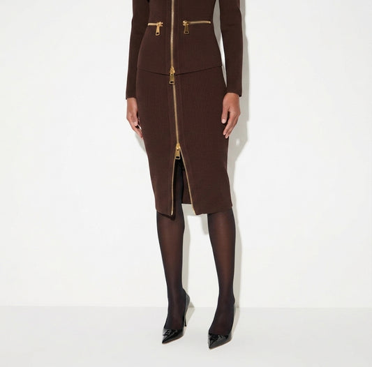 ELISABETTA FRANCHI Gonna in maglia con zip GK28B66E2 Dark Chocolate