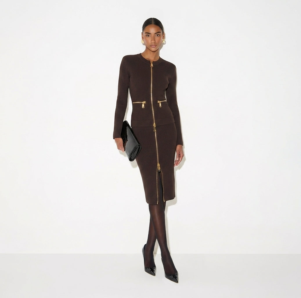 ELISABETTA FRANCHI Gonna in maglia con zip GK28B66E2 Dark Chocolate