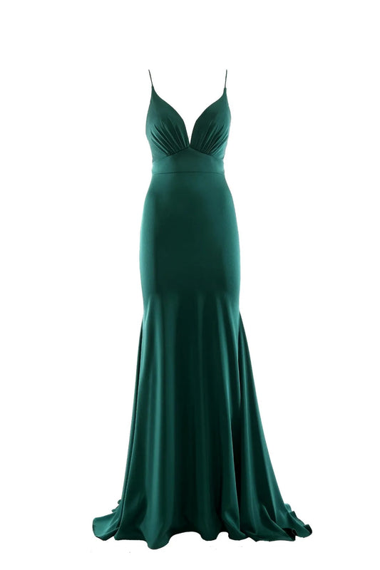 KUEA Abito Lungo Verde Smeraldo con Stola e Scollo a V KV099