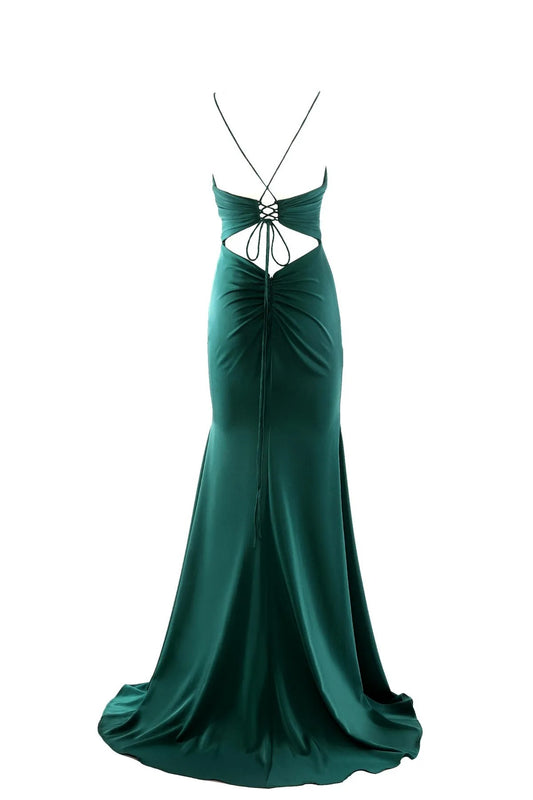 KUEA Abito Lungo Verde Smeraldo con Stola e Scollo a V KV099
