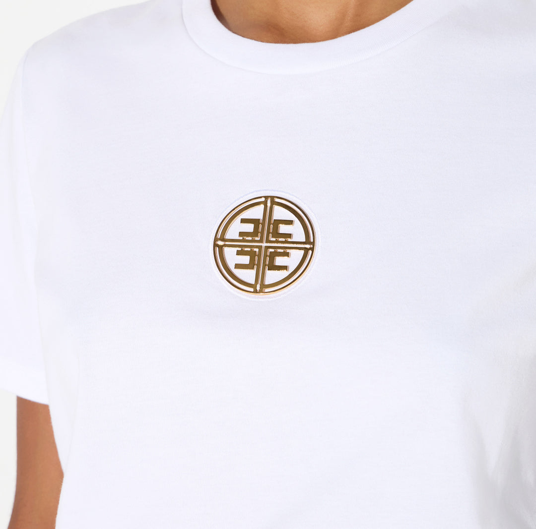 ELISABETTA FRANCHI T-shirt in jersey con logo gioiello MA00866E2 Gesso