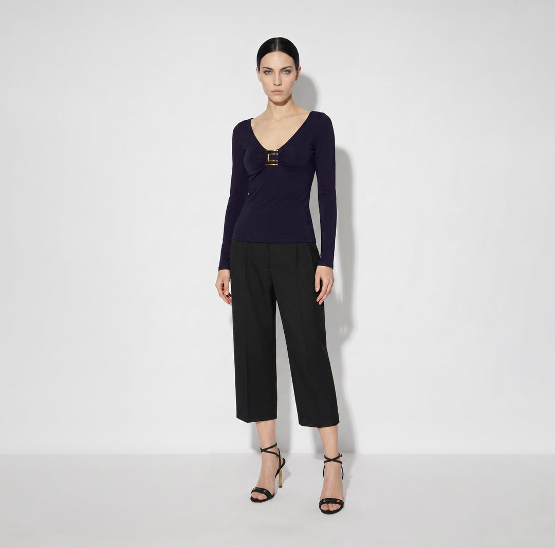 ELISABETTA FRANCHI Maglia in jersey con logo gioiello MD00567E2 Blu Notte
