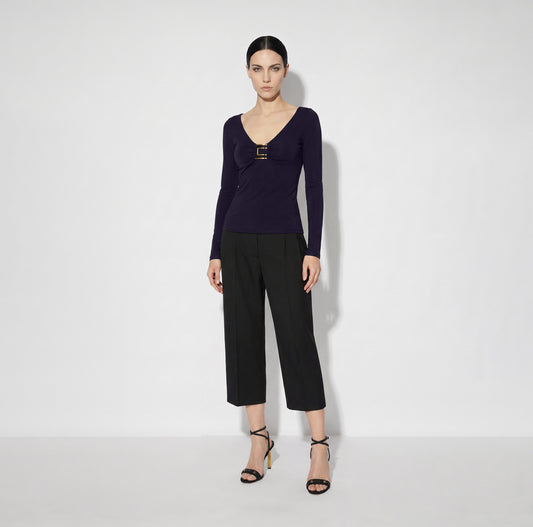 ELISABETTA FRANCHI Maglia in jersey con logo gioiello MD00567E2 Blu Notte