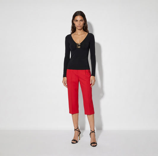 ELISABETTA FRANCHI Maglia in jersey con logo gioiello MD00567E2 Nero