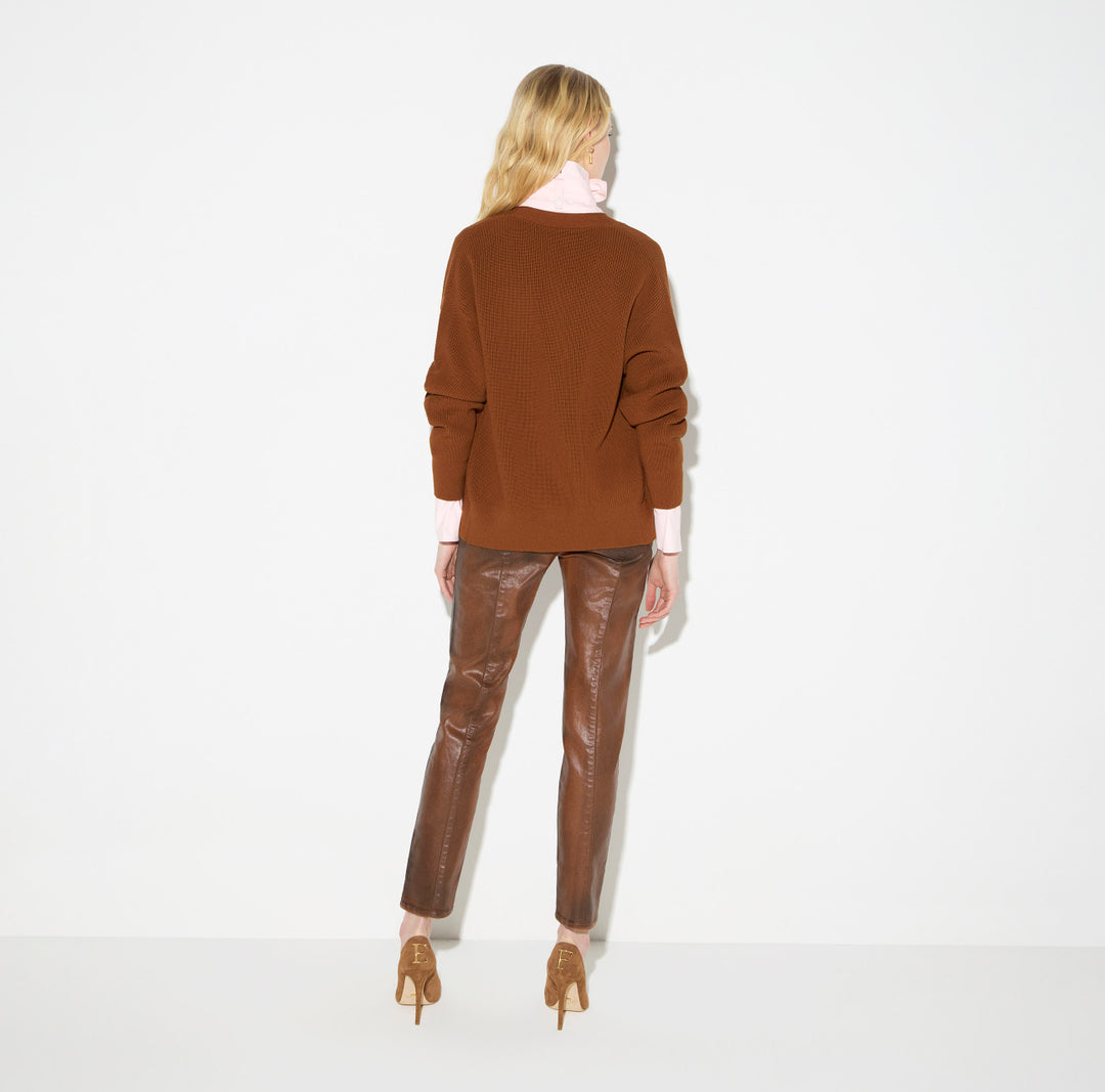 ELISABETTA FRANCHI Maglia Cardigan in maglia con bottoni gioiello MK01S66E2 Sigaro