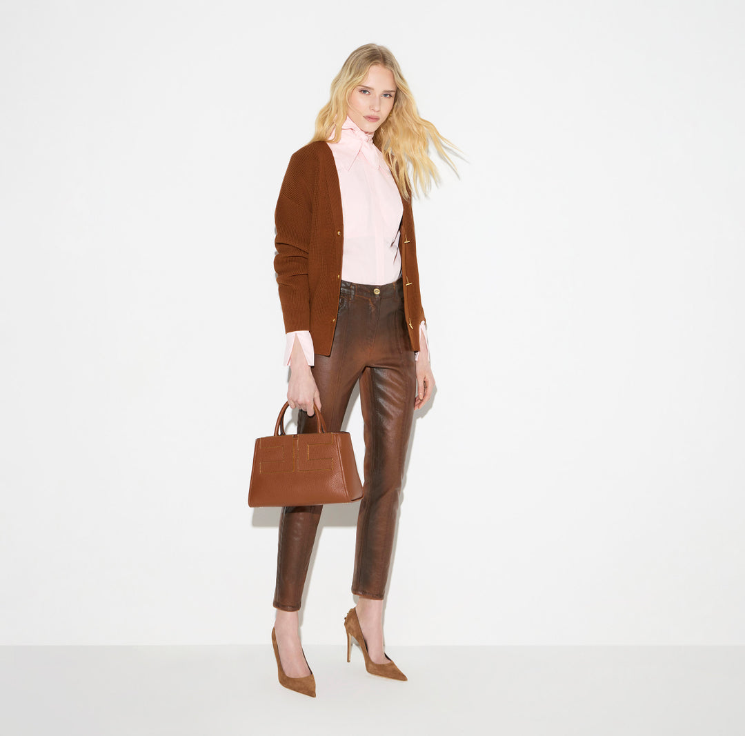 ELISABETTA FRANCHI Maglia Cardigan in maglia con bottoni gioiello MK01S66E2 Sigaro