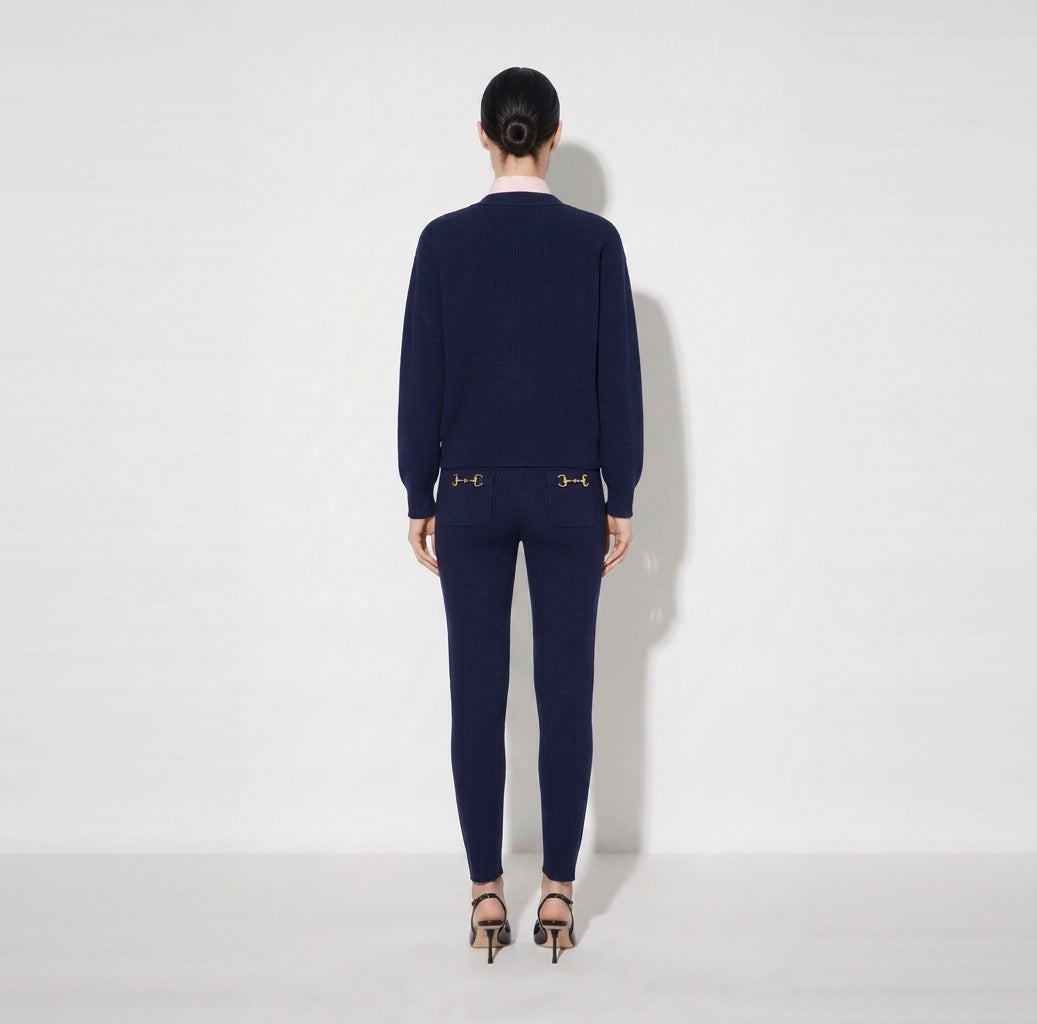 ELISABETTA FRANCHI Maglia Cardigan in maglia con bottoni gioiello MK01S66E2 Blu Notte