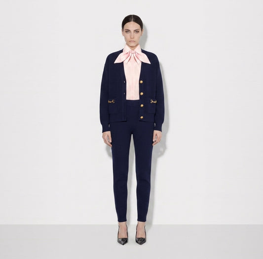 ELISABETTA FRANCHI Maglia Cardigan in maglia con bottoni gioiello MK01S66E2 Blu Notte