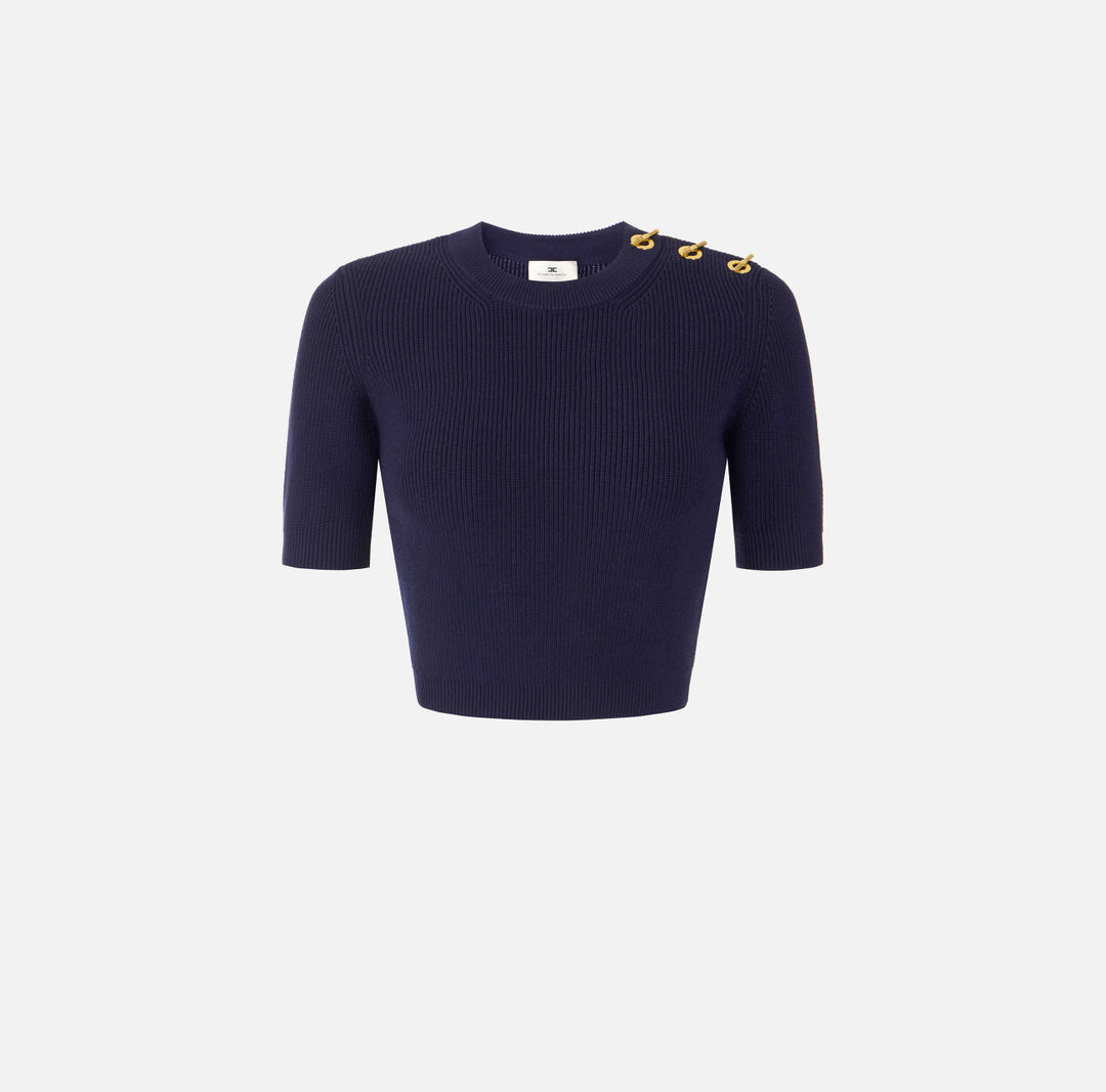 ELISABETTA FRANCHI Top in maglia con dettagli gioiello MK02S66E2 Blu Notte