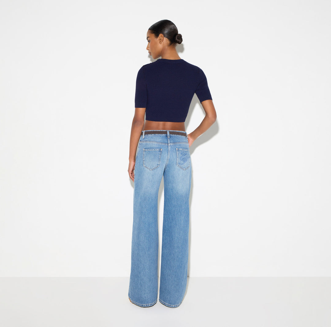 ELISABETTA FRANCHI Top in maglia con dettagli gioiello MK02S66E2 Blu Notte