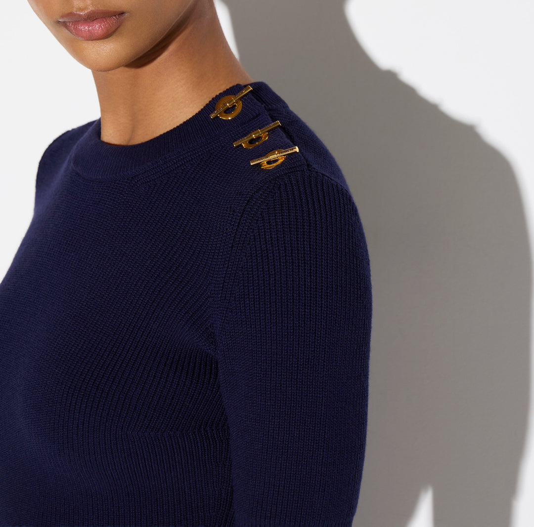 ELISABETTA FRANCHI Top in maglia con dettagli gioiello MK02S66E2 Blu Notte