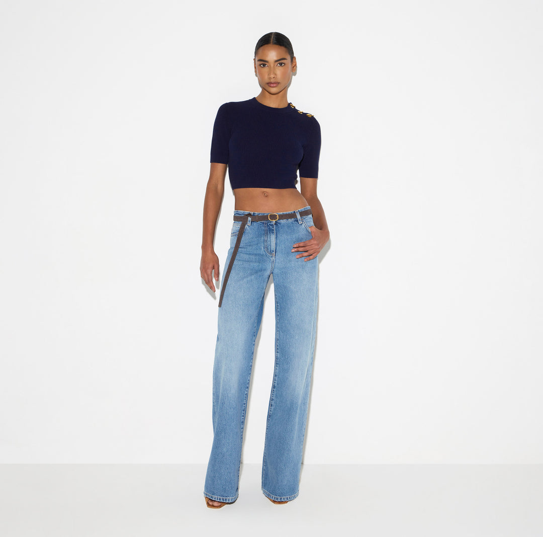 ELISABETTA FRANCHI Top in maglia con dettagli gioiello MK02S66E2 Blu Notte