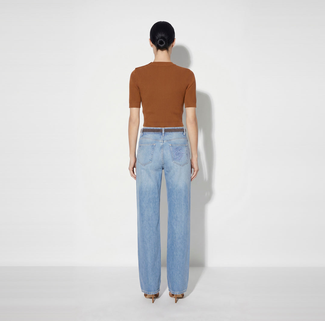 ELISABETTA FRANCHI Top in maglia con dettagli gioiello MK02S66E2 Sigaro