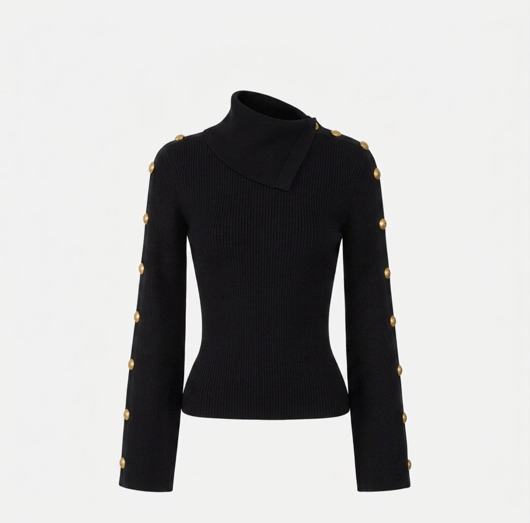 ELISABETTA FRANCHI Pullover in maglia con bottoni gioiello MK03S66E2 Nero