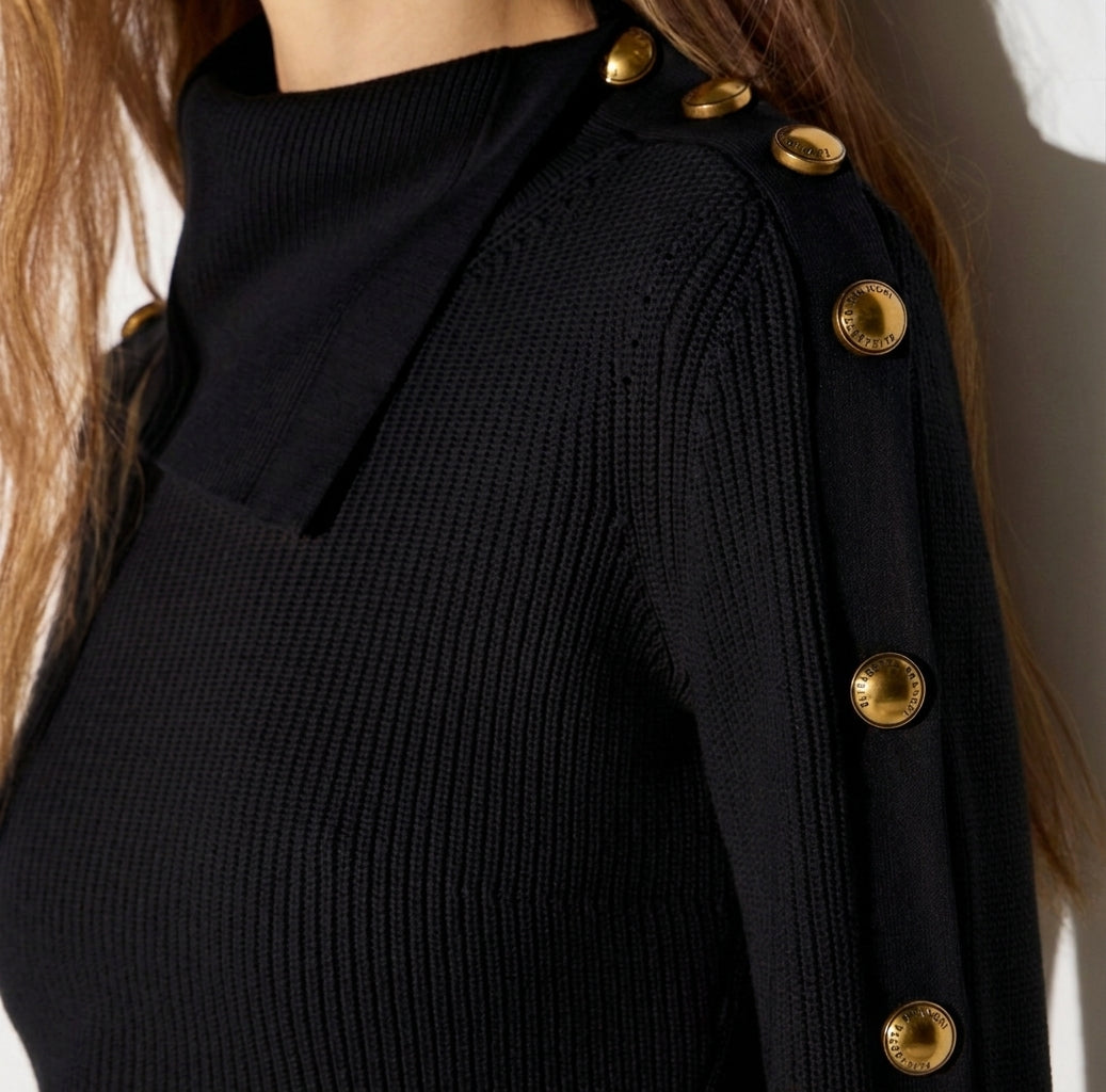 ELISABETTA FRANCHI Pullover in maglia con bottoni gioiello MK03S66E2 Nero