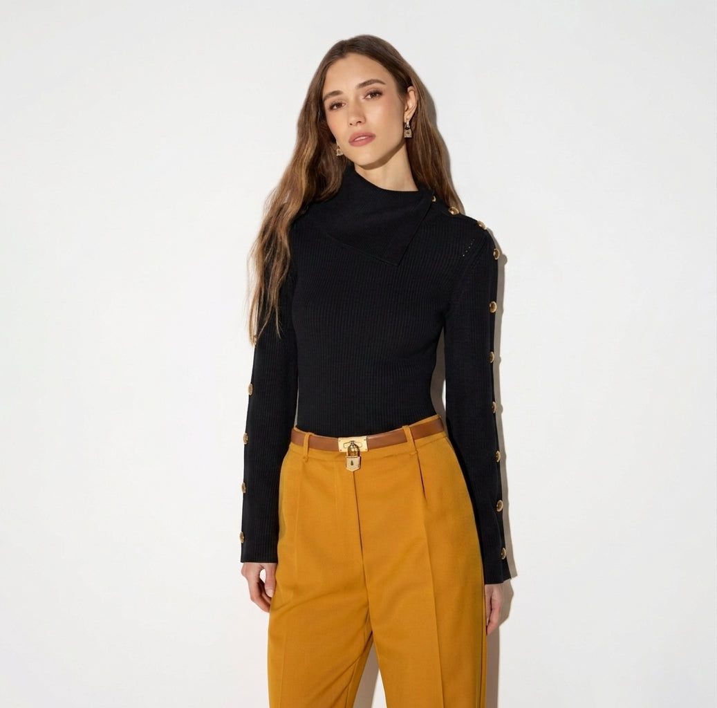 ELISABETTA FRANCHI Pullover in maglia con bottoni gioiello MK03S66E2 Nero