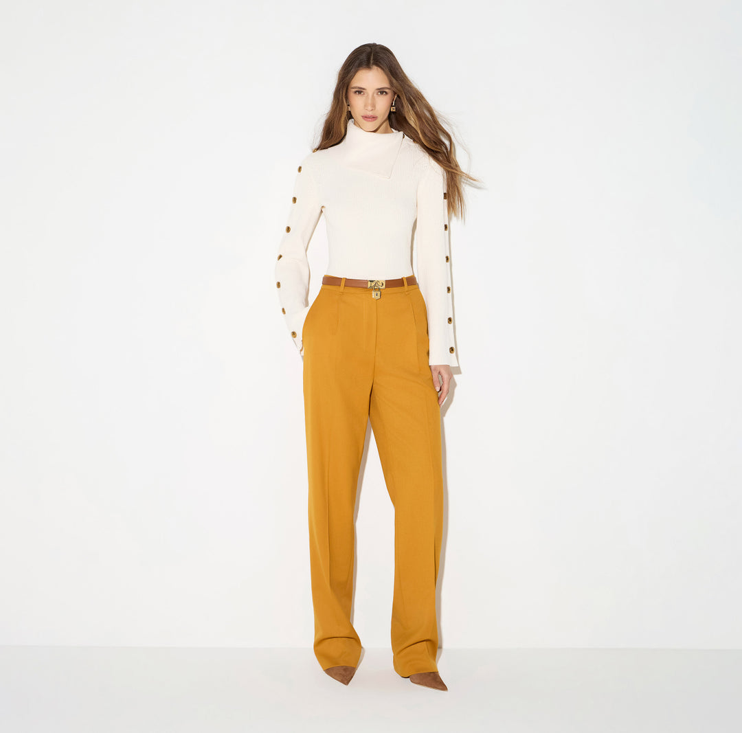 ELISABETTA FRANCHI Pullover in maglia con bottoni gioiello MK03S66E2 Burro