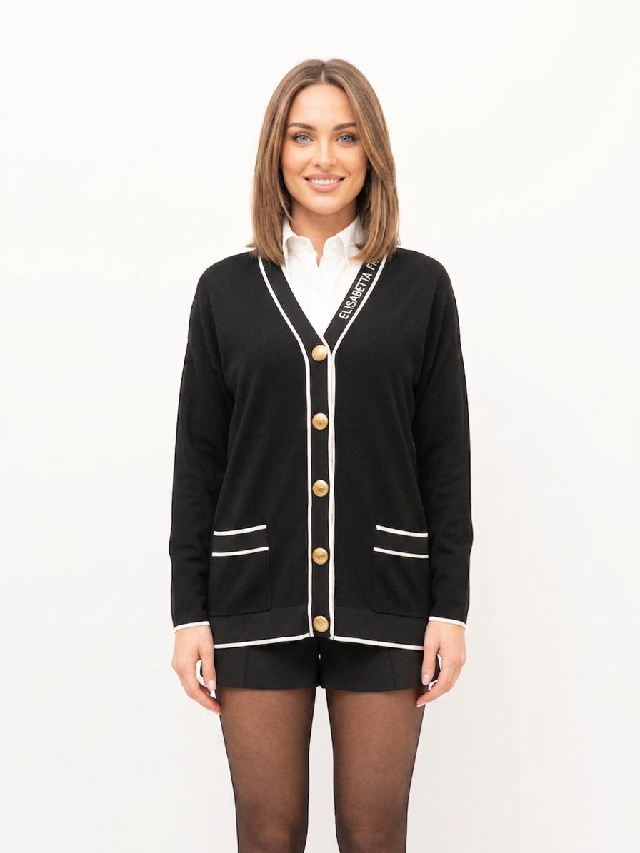 ELISABETTA FRANCHI Maglia Cardigan bottoni gioiello MK13S66E2 Nero-Burro
