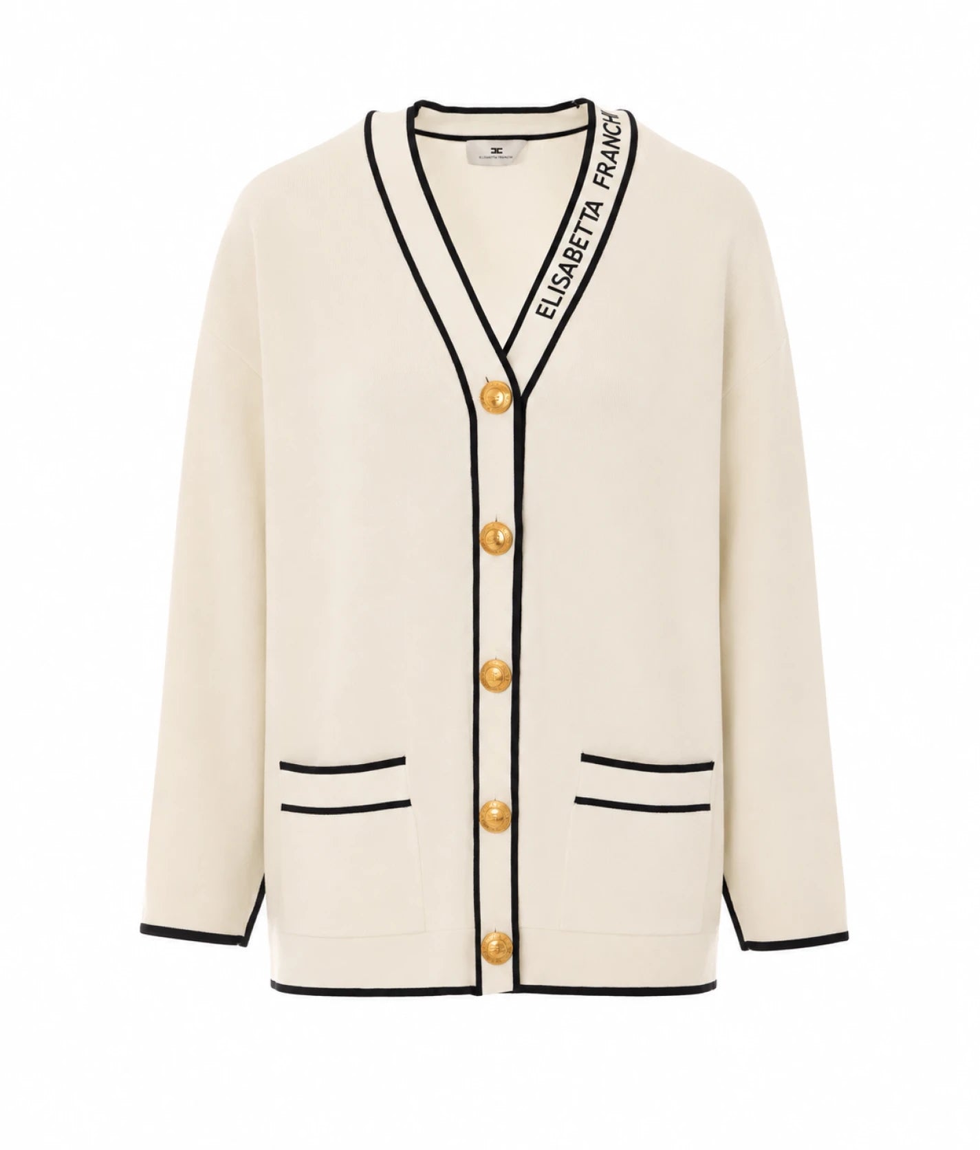 ELISABETTA FRANCHI Maglia Cardigan bottoni gioiello MK13S66E2 Burro-Nero