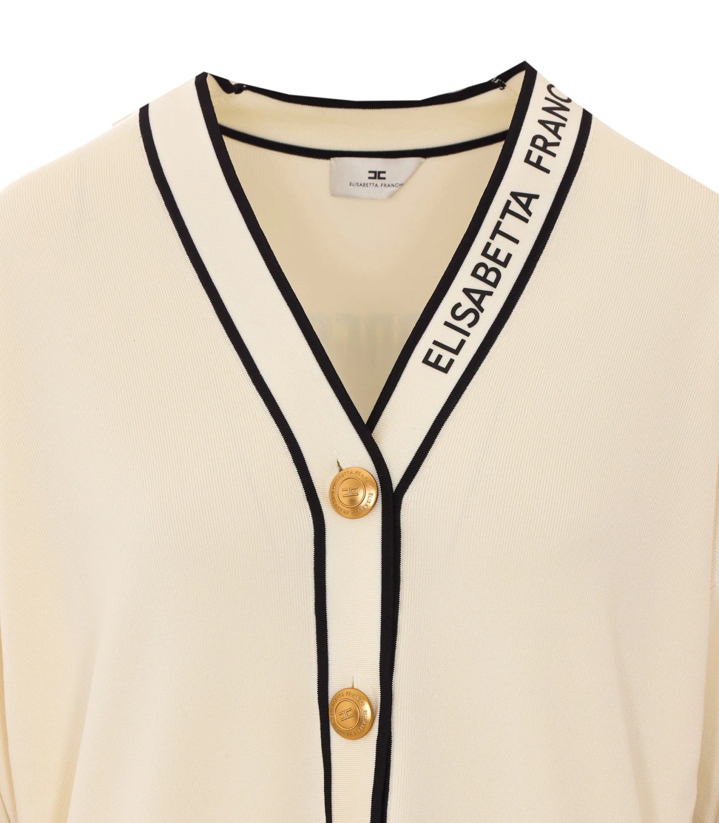 ELISABETTA FRANCHI Maglia Cardigan bottoni gioiello MK13S66E2 Burro-Nero