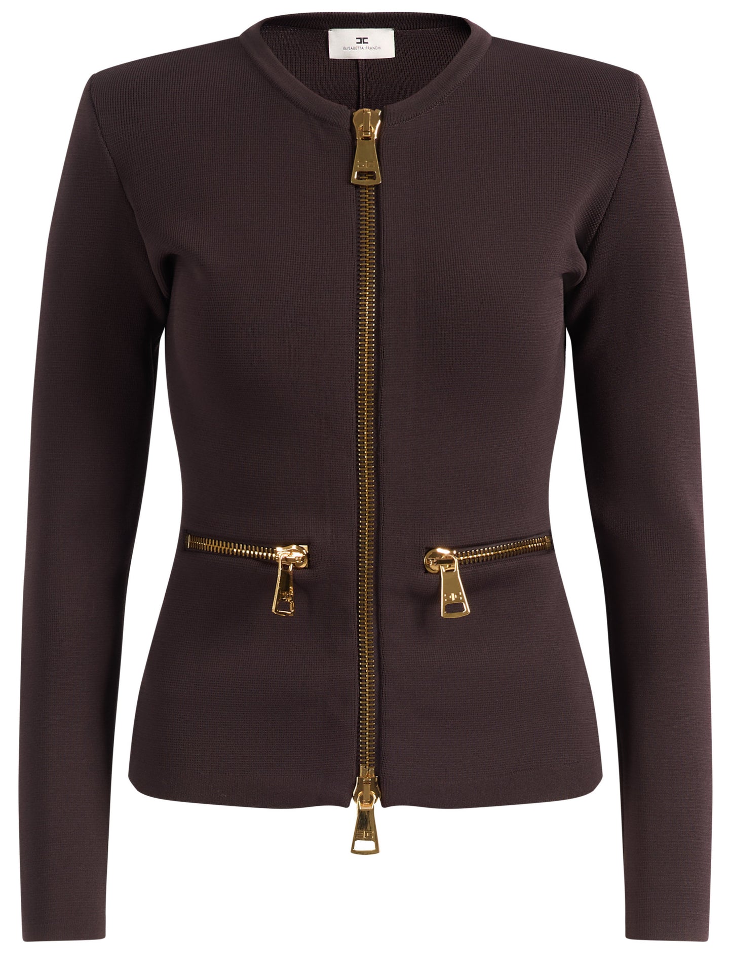 ELISABETTA FRANCHI Maglia Giacca Cardigan  in maglia con zip MK68B66E2 Dark Chocolate