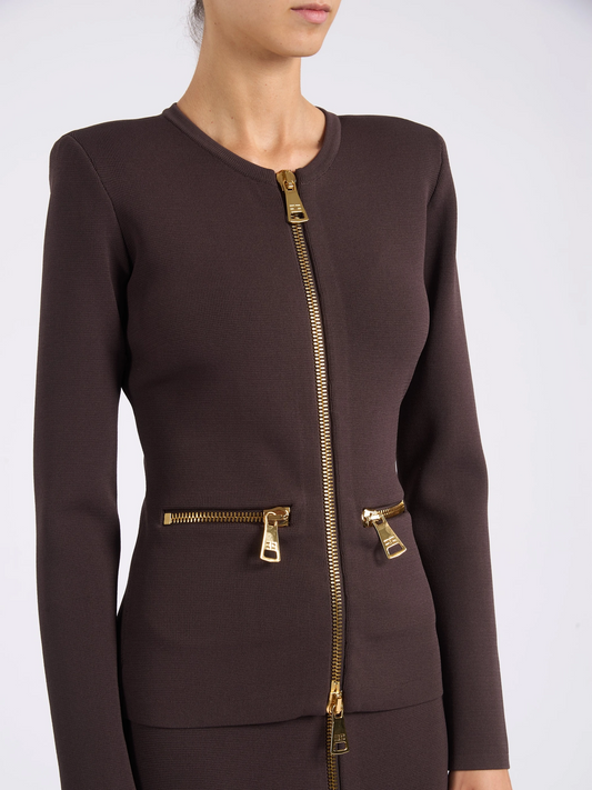 ELISABETTA FRANCHI Maglia Giacca Cardigan  in maglia con zip MK68B66E2 Dark Chocolate