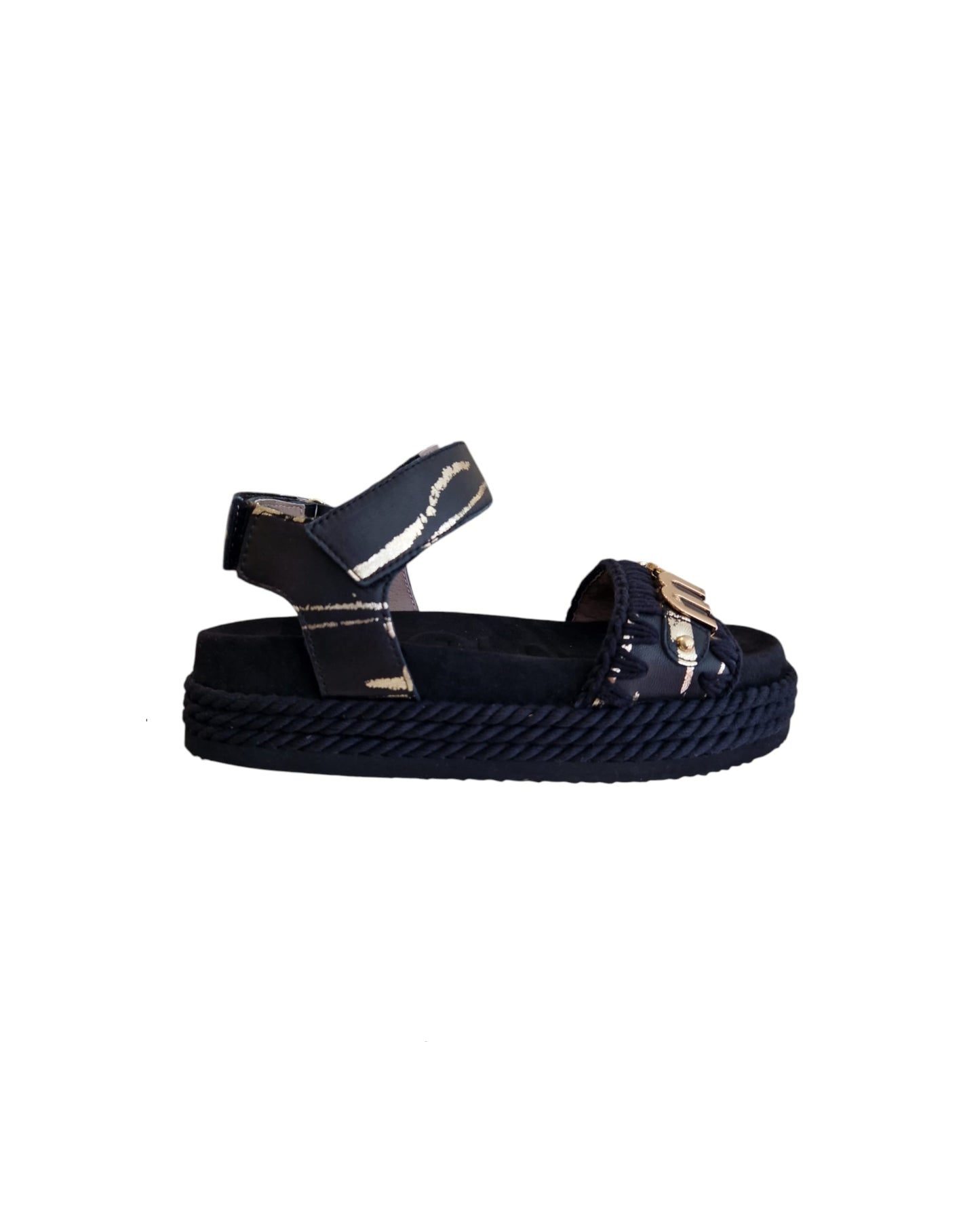 MOU Sandal Rope sandal with back strap Metal stripes on Black