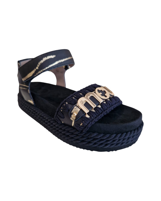 MOU Sandalo Rope sandal with back strap Metal stripes on Black