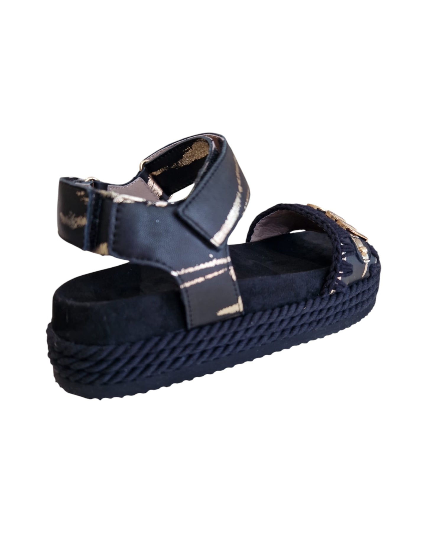 MOU Sandal Rope sandal with back strap Metal stripes on Black