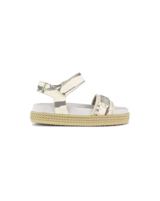 MOU Sandalo Rope sandal with back strap Metal stripes on White