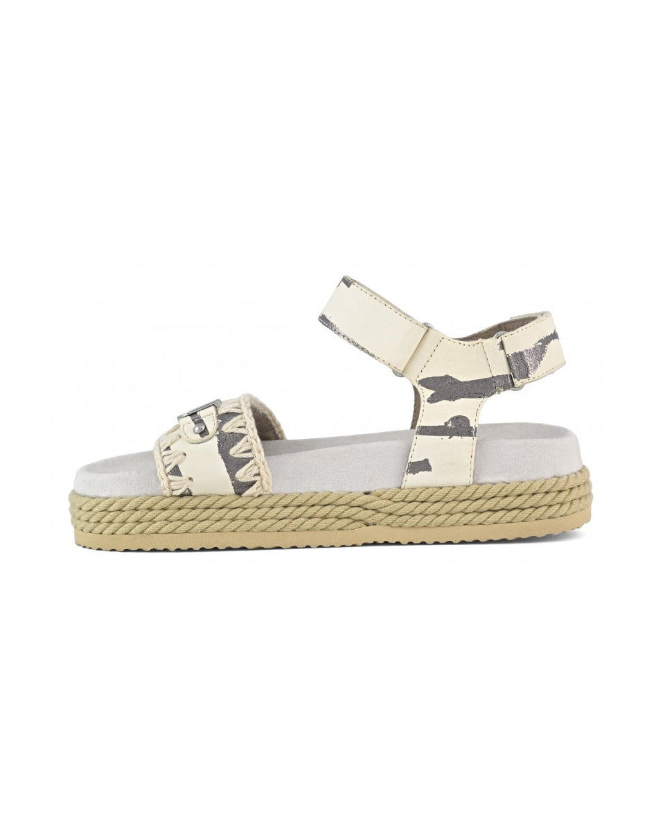 MOU Sandal Rope sandal with back strap Metal stripes on White