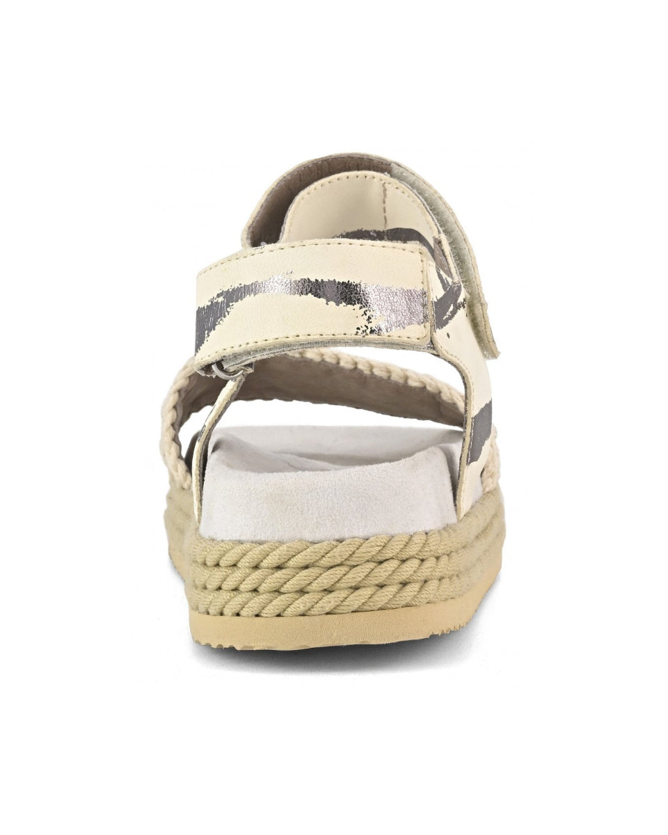 MOU Sandal Rope sandal with back strap Metal stripes on White