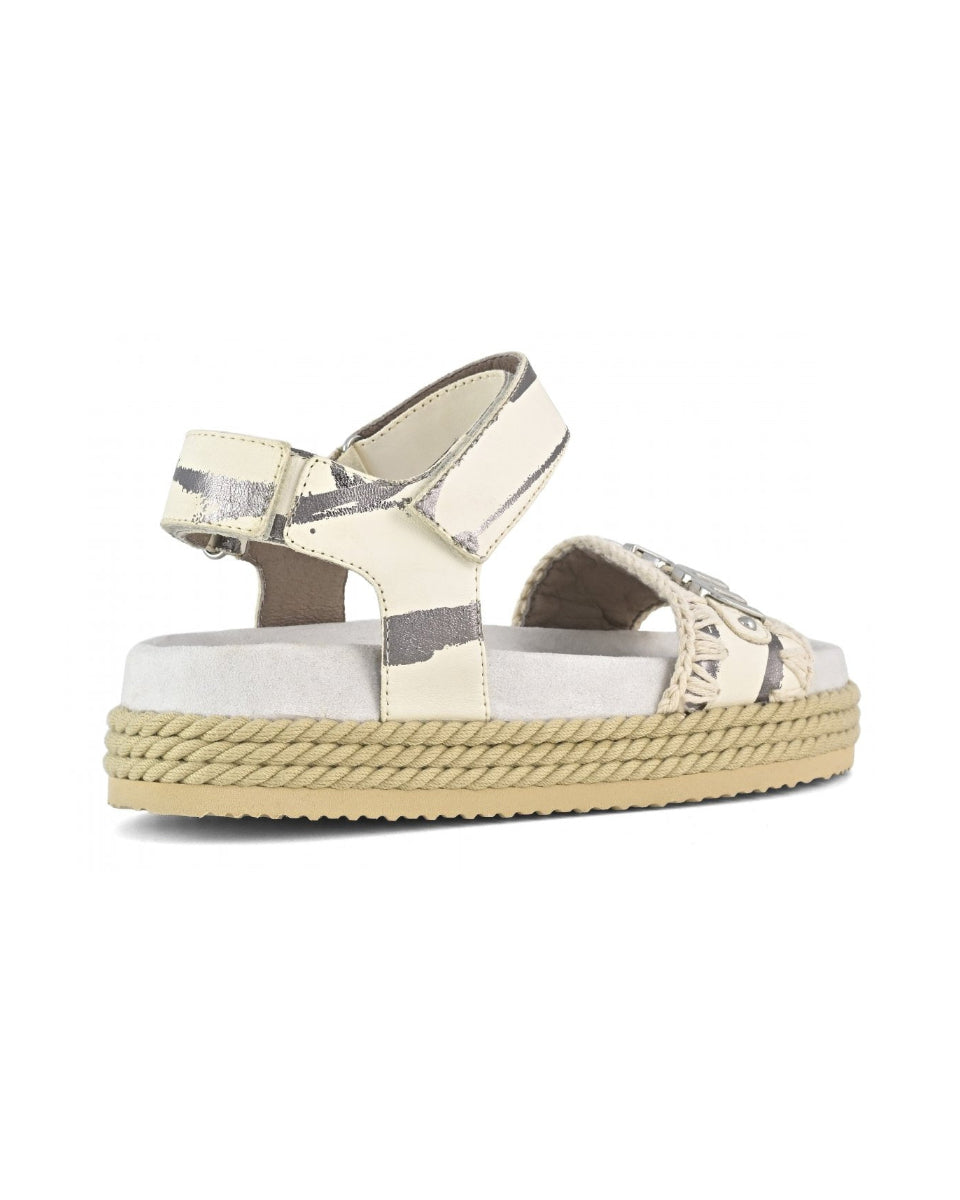 MOU Sandal Rope sandal with back strap Metal stripes on White