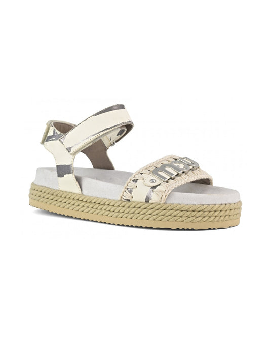 MOU Sandalo Rope sandal with back strap Metal stripes on White