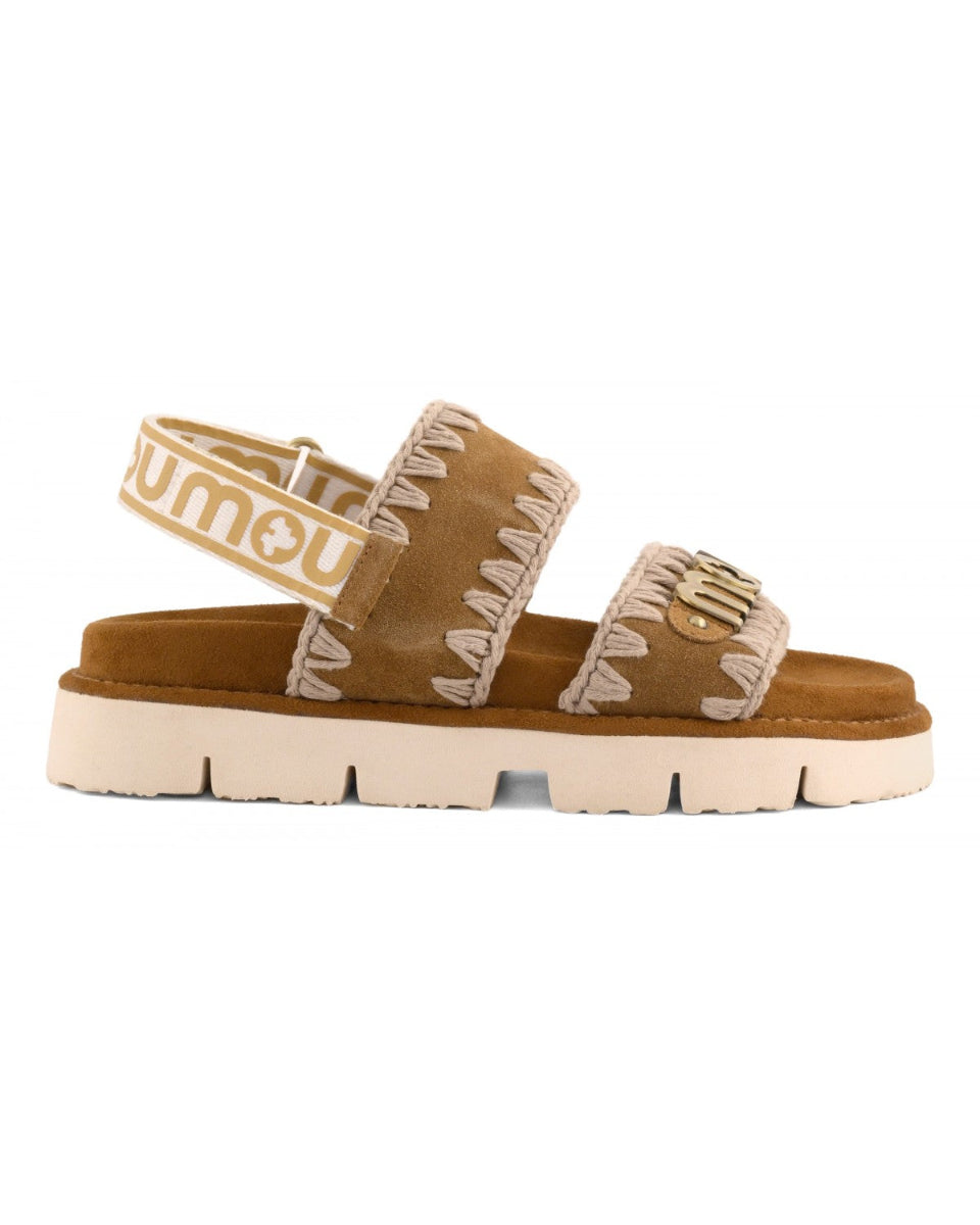 MOU Bio suede sandal with logo Cognac