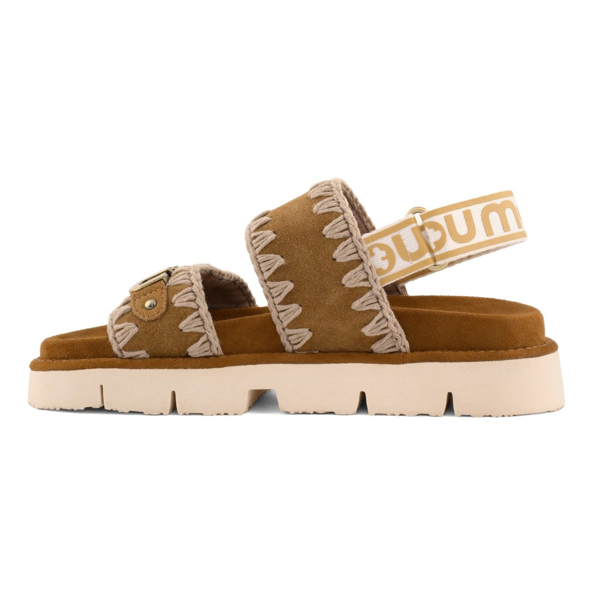 MOU Bio suede sandal with logo Cognac