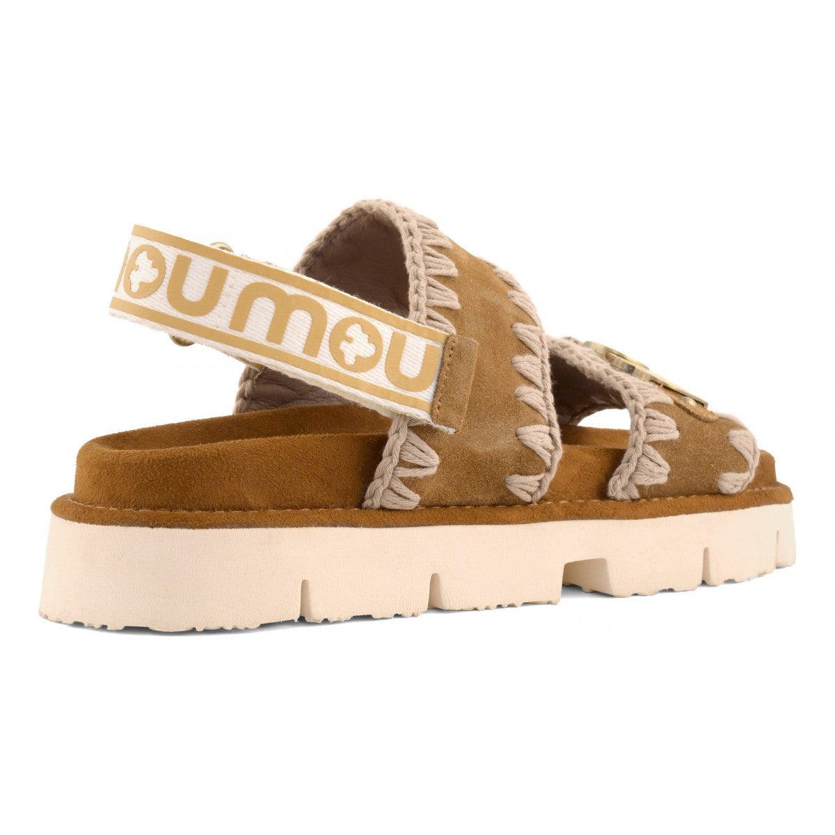 MOU Bio suede sandal with logo Cognac