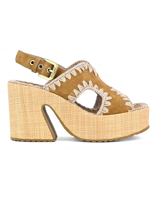 MOU Raffia platform Cognac/Antique Gold Buckle